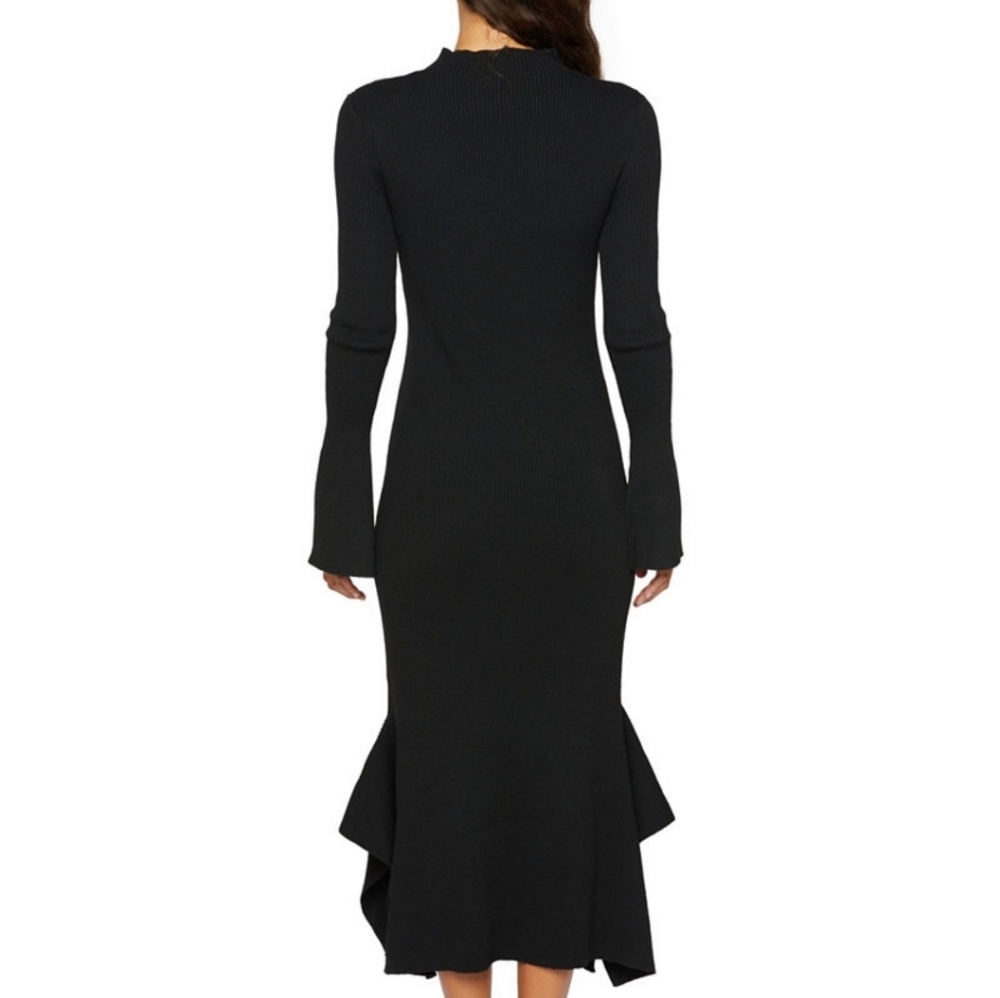 Brand new Lucy Paris Black Ribbed mermaid Handkerchief Sweater Dress- size Large - Picture 6 of 8